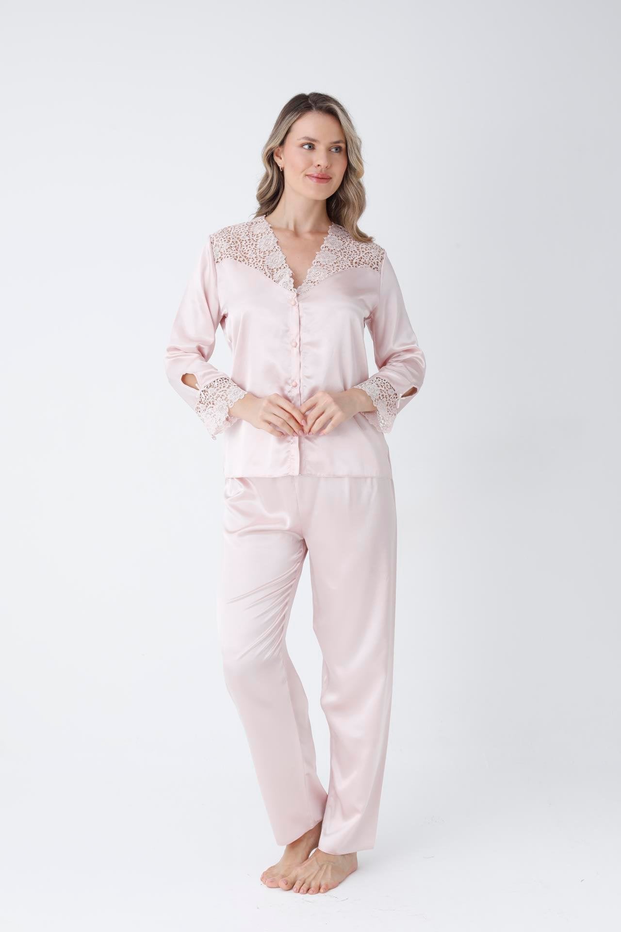 3-Piece Satin Nightgown Dressing Gown Set Pink